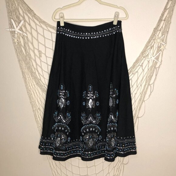 Anthropologie Dresses & Skirts - Anthropologie BASIL & MAUDE Women's Black Linen-Blend Hand-Beaded A-Line Skirt 8